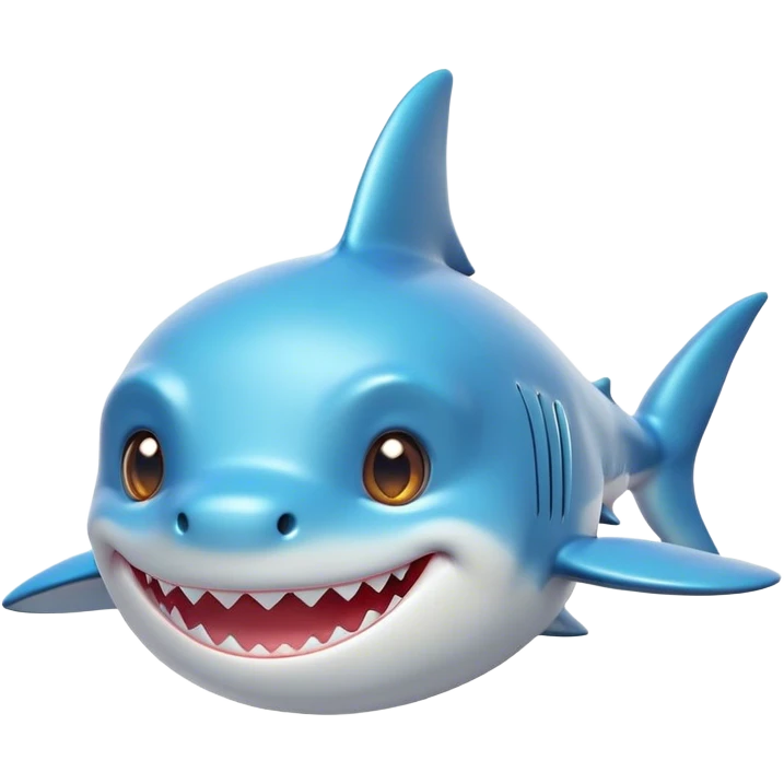 Cinematic Cute Shark Portrait Emoji, Head tilted playfully and inquisitively, featuring a glossy, streamlined body with a subtle shimmering hue and round, sparkling eyes filled with curious charm, Simplified yet irresistibly adorable features, highly detailed, glowing with a warm, friendly glow, high shine, affectionate and sleek, stylized with a touch of marine whimsy, bright and endearing, soft glowing outline, capturing the essence of a mischievous yet loving shark, so playful it feels like it could swim out of the screen into your arms! emoji