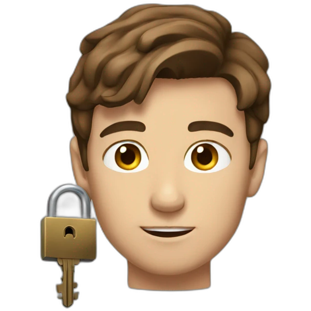 Classy young man brown-haired, struggling to fit a key into a lock. emoji