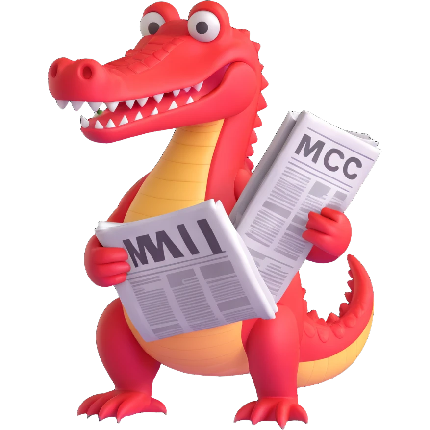 red crocodile holding a newspaper, simple and clear emoji