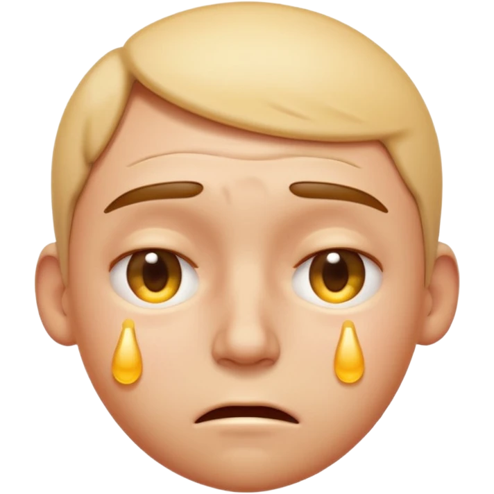 Apple-style emoji illustration of a person, overheated face with sweat drops, expression annoyed, half-closed exhausted eyes, soft 3D emoji style, smooth gradients, rounded shapes, simple expression, centered composition. emoji