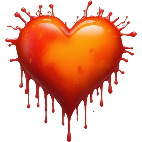 bleeding red heart glowing red-orange with splatter emoji