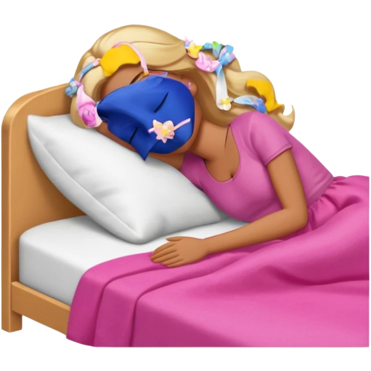 Brown skin blonde hair Barbie sleeping in bed with eyes closed emoji