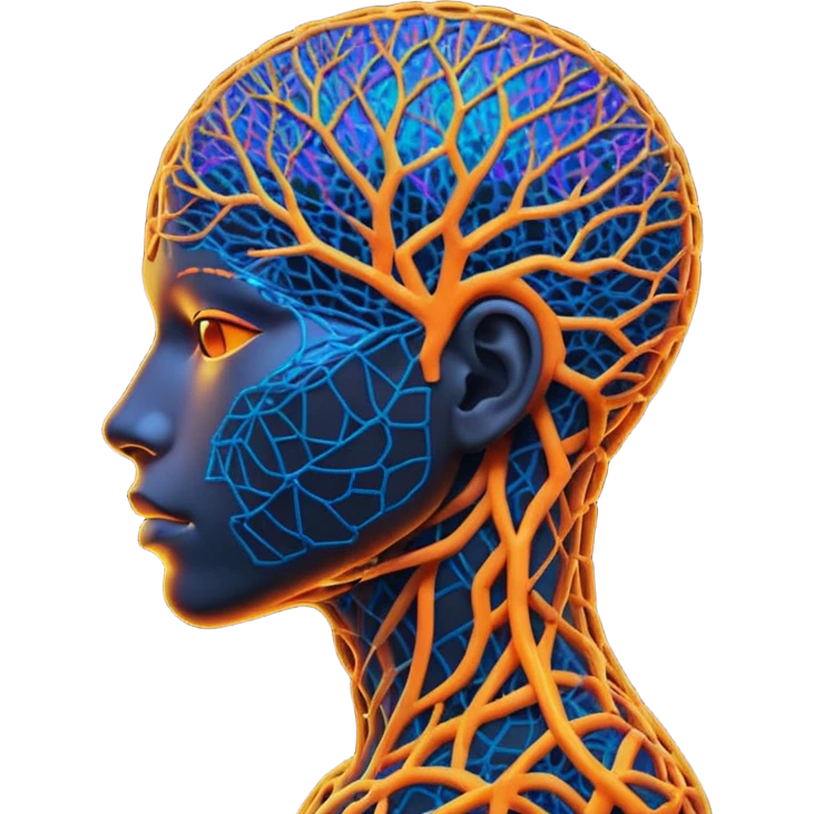 human silhouette with a neural network pattern inside the head emoji