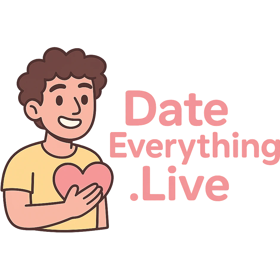 flat, wide logo for 'DateEverything.Live' with text, pink and lemon yellow color scheme, transparent background, modern, inclusive, clean, friendly, playful, welcoming, LGBT-friendly, suitable for top navigation bar emoji