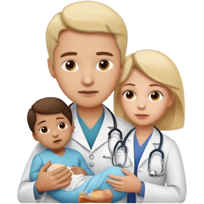 American doctor explaining to mother with sick child. for Family Medicine emoji emoji