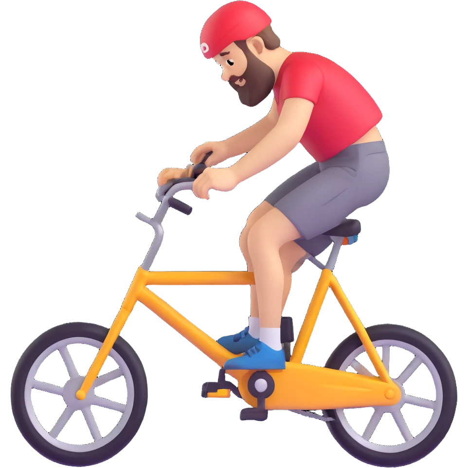 bearded person falling off a bike, 3D emoji style emoji