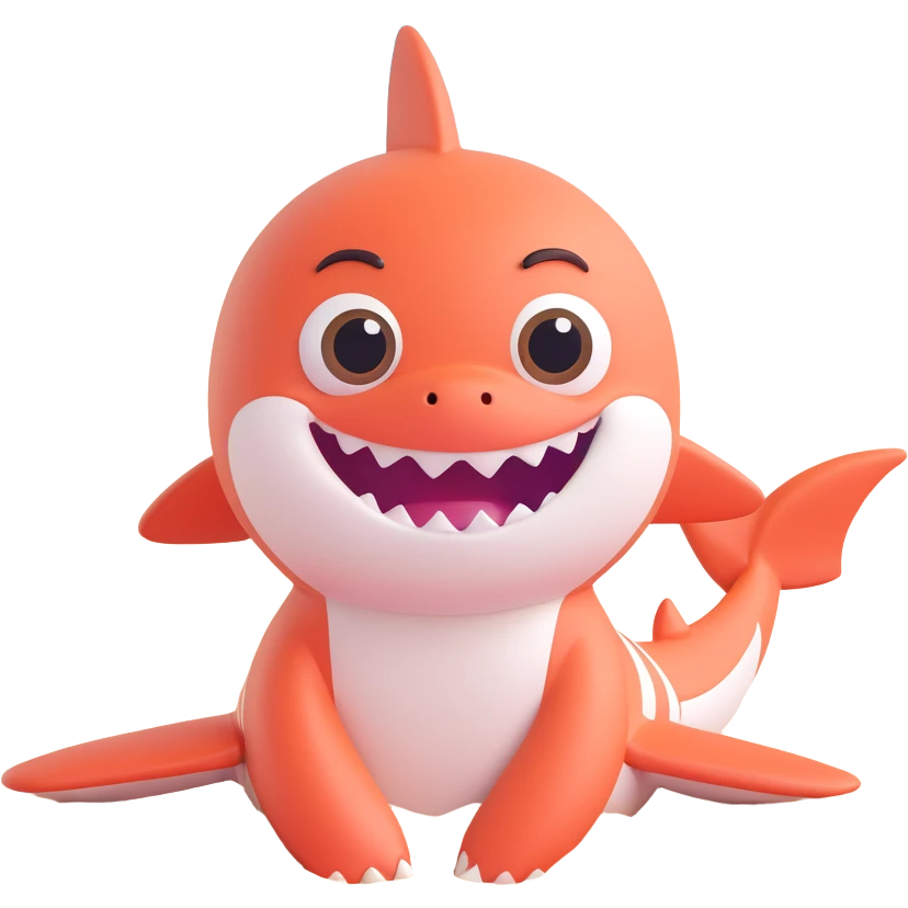 baby shark sitting on the sand, cute big eyes emoji