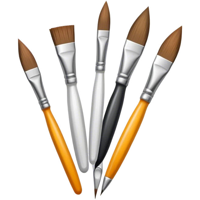 Metal painting icon, 3 paintbrushes beside it, minimalistic style, clean lines, transparent background. emoji