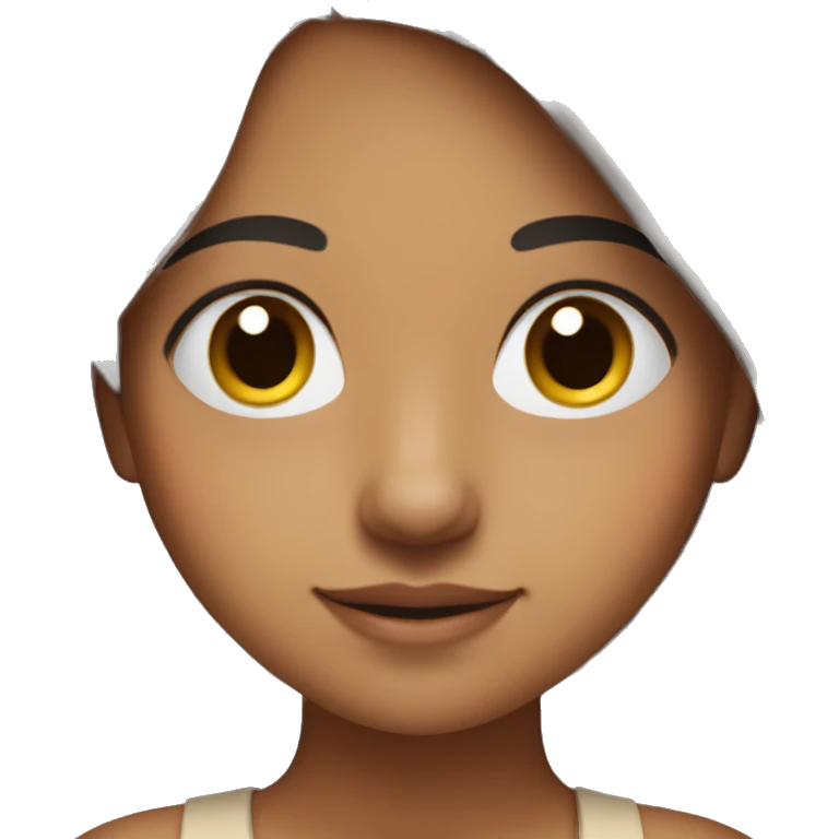 a half indian half english girl with freckles over her nose and cheeks she also has brown eyes and thick straight brown hair emoji