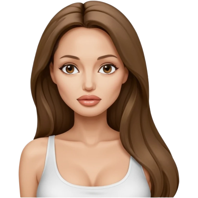 Angelina jolie , fashion model Beautiful woman model adult   large breasts  with close set eyes tan skin, full lips  long hair model white  crop top emoji