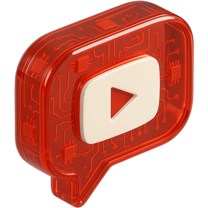 red speech bubble with inside a big red YouTube white play button, very glossy circuit style emoji