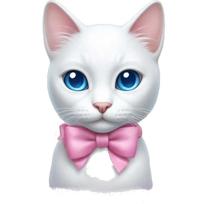 white cat with a pink bow and blue eyes emoji