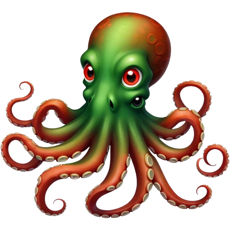An Octopus That is green and has red emrald eyes emoji