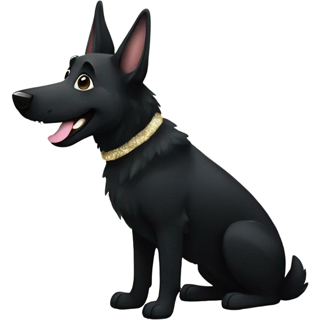 All black German shepherd with glitter laughing emoji