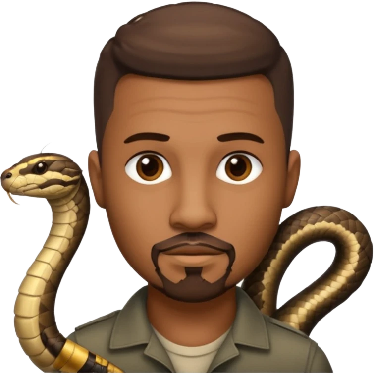 Homme métisse yeux marron avec un bouc cheveux court avec dégradé sur le côté, avec un cobra à côté emoji