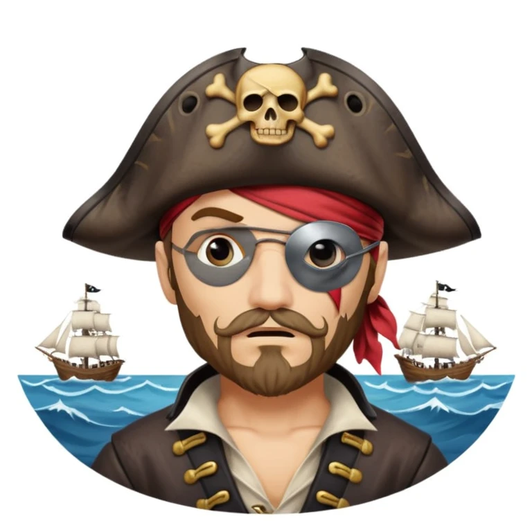 pirate with eye sailing a ship in strom sea background emoji