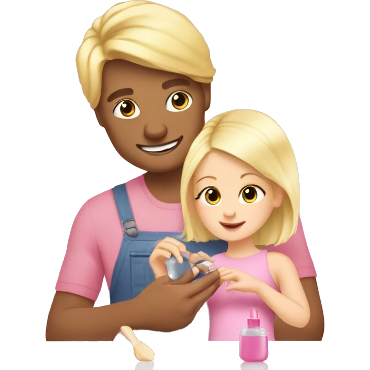 blonde babydaughter gives blonde dad a manicure emoji