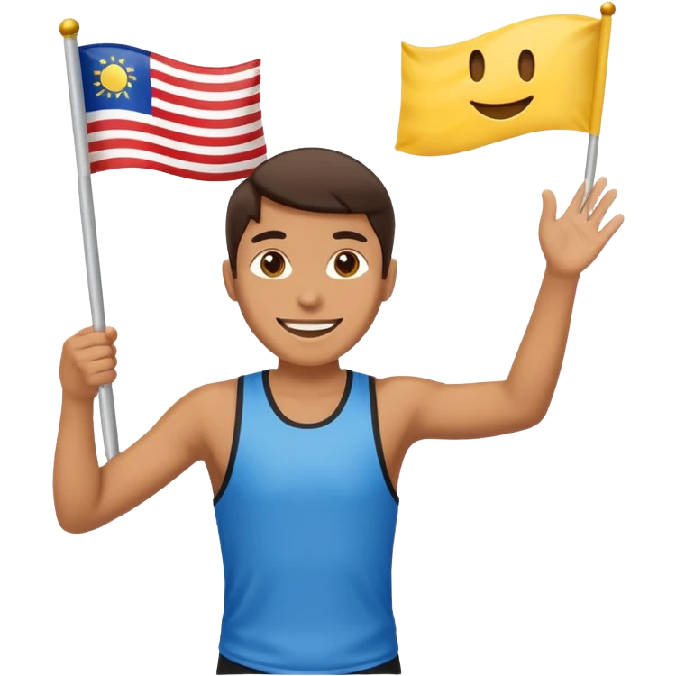 happy runner waving a flag that says 'emojiland’ emoji