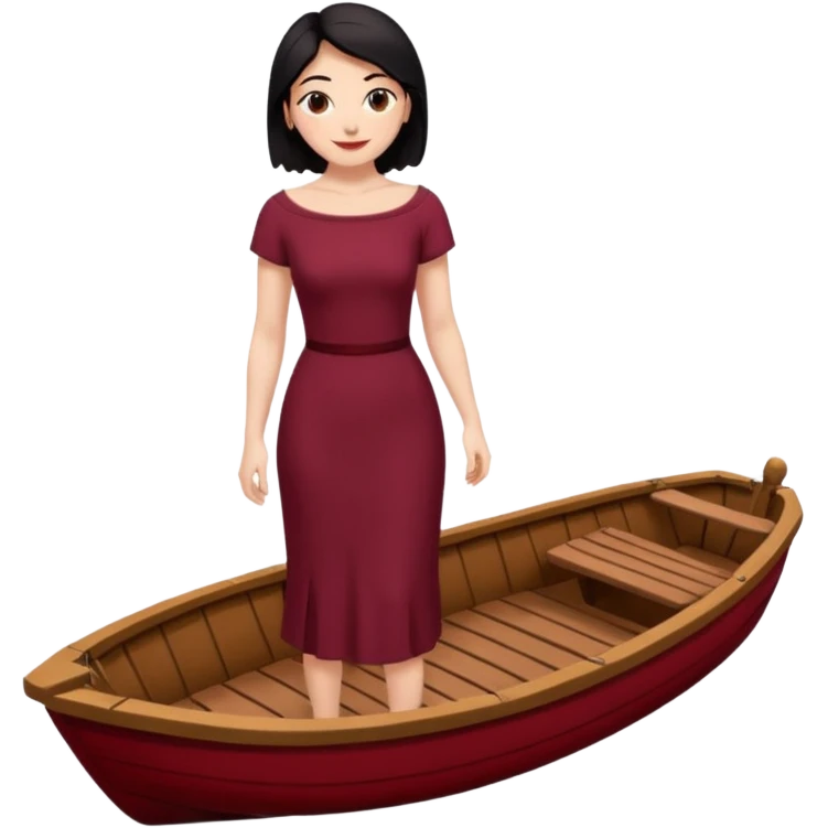 Chica blanca ,ojos marrones, vestido granate ajustado largo, escote barco cuerpo entero ,pelo negro y recogido sandalias emoji