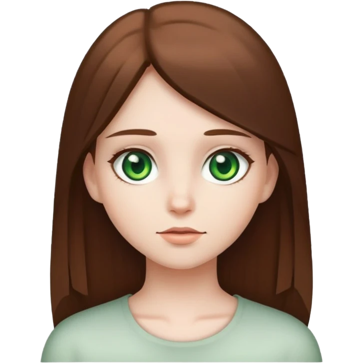 Girl, white skin, green eyes, brow hair, straight hair  emoji