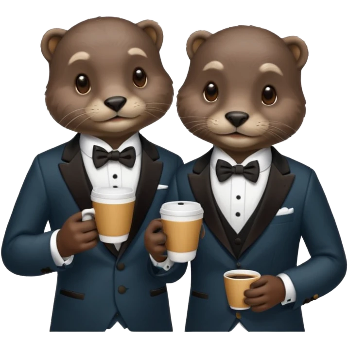 Otters wearing tuxedos while drinking coffee emoji