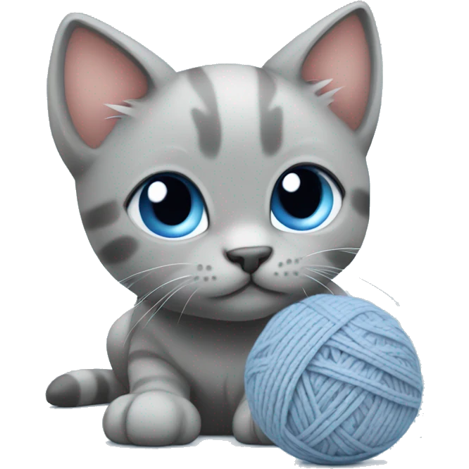 blue eyes grey kitten loves knit ball emoji