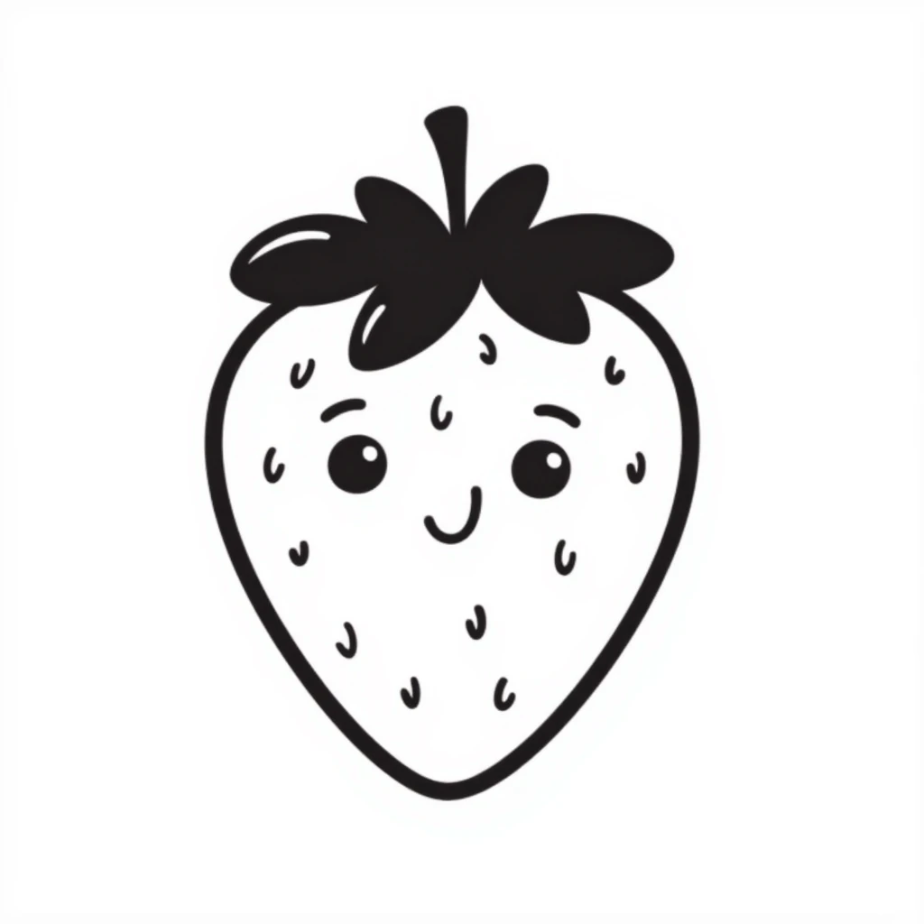 kawaii cute strawberry with smiling face, hand drawn doodle style emoji