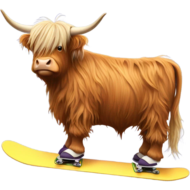 Highland cow on snowboard emoji