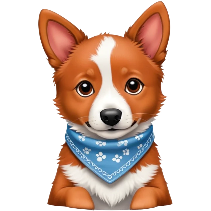 Red heeler puppy wearing a bandana around neck emoji