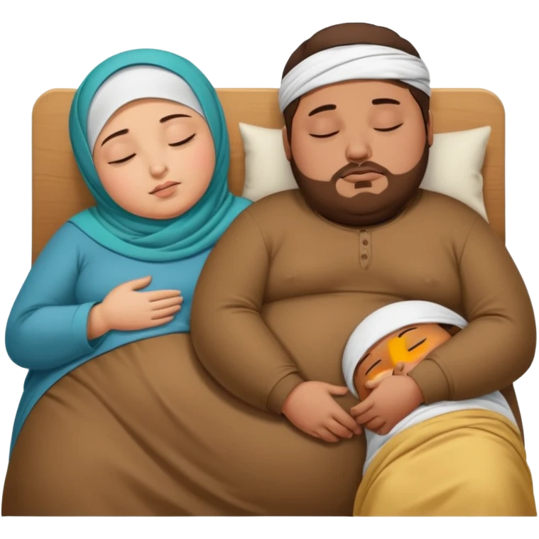 Obese brown man sleeping next to skinny hijabi emoji