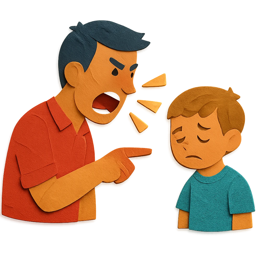 paper craft style papa gritándole a su hijo en plano medio emoji