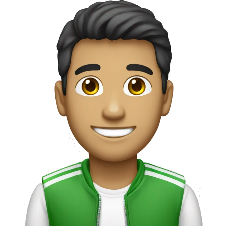Un señor latino joven, con sonrisa y ropa verde y blanca emoji