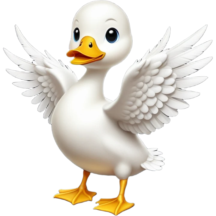 cinematic-[white duck]-realistic-full-body-perched-emoji,-wings-tucked-neatly by its side,-head-tilted-dramatically,-sleek-[white]-feathers,-simplified-yet-realistic-focused-features,-highly-detailed,-glowing-with-an-almost-sarcastic-glow emoji