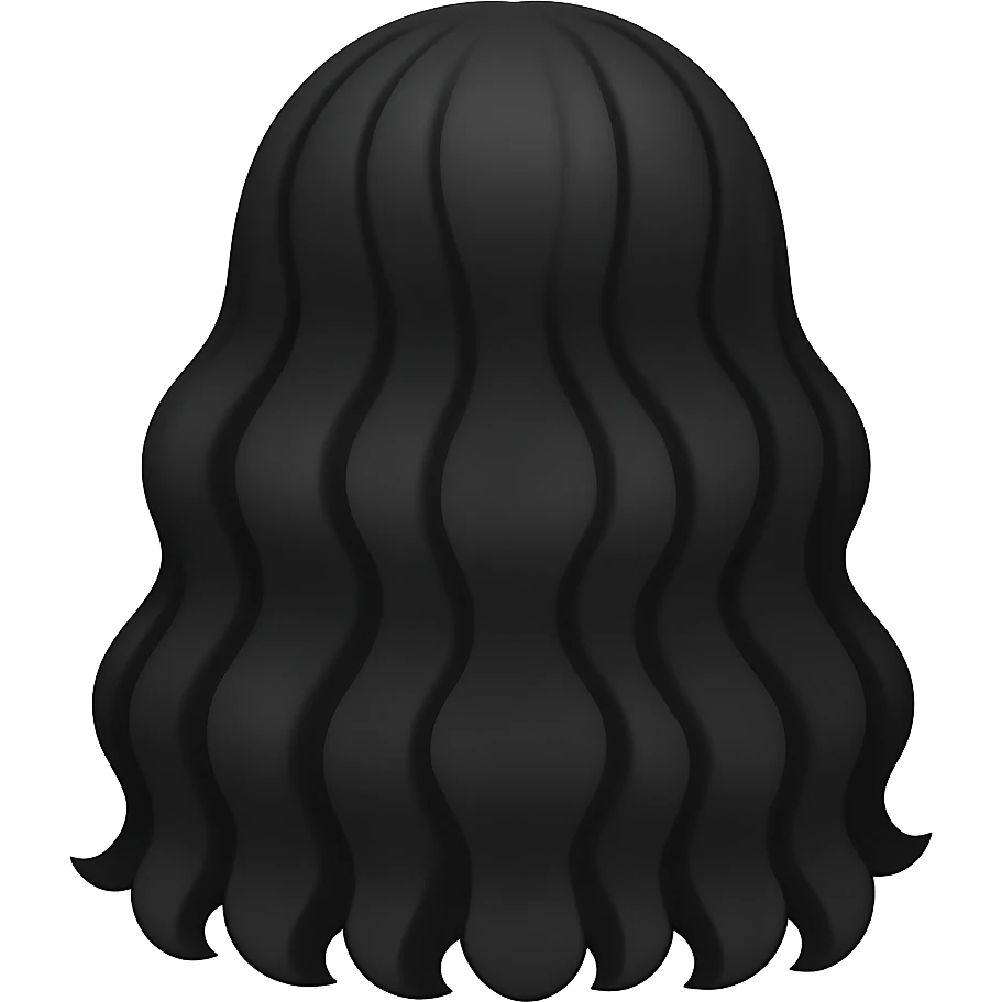 Make the long black hair wavy, keep the back view, in emoji style with no background. emoji