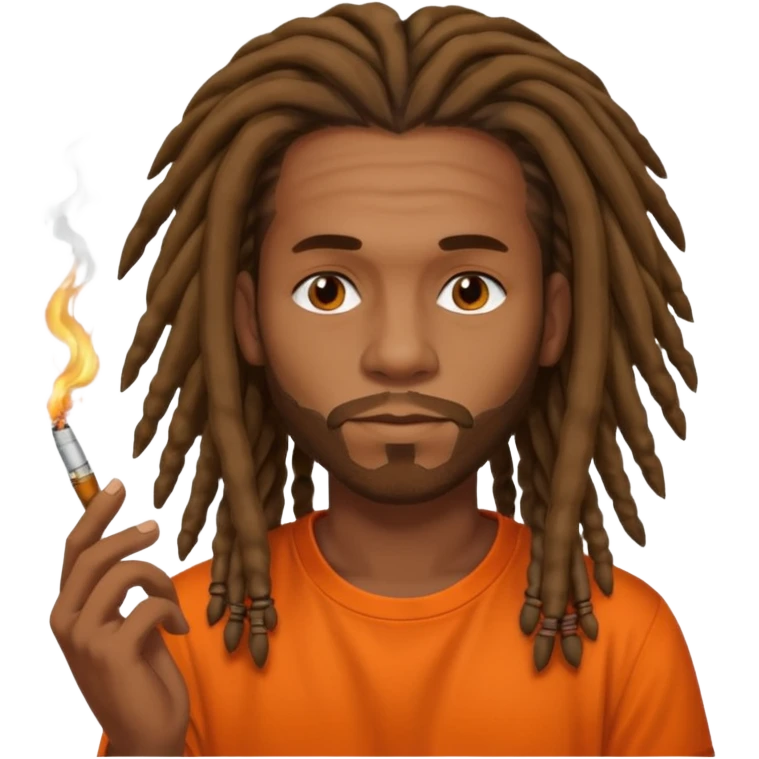Brownskin man with long dreadlocks orange shirt smoking weed emoji