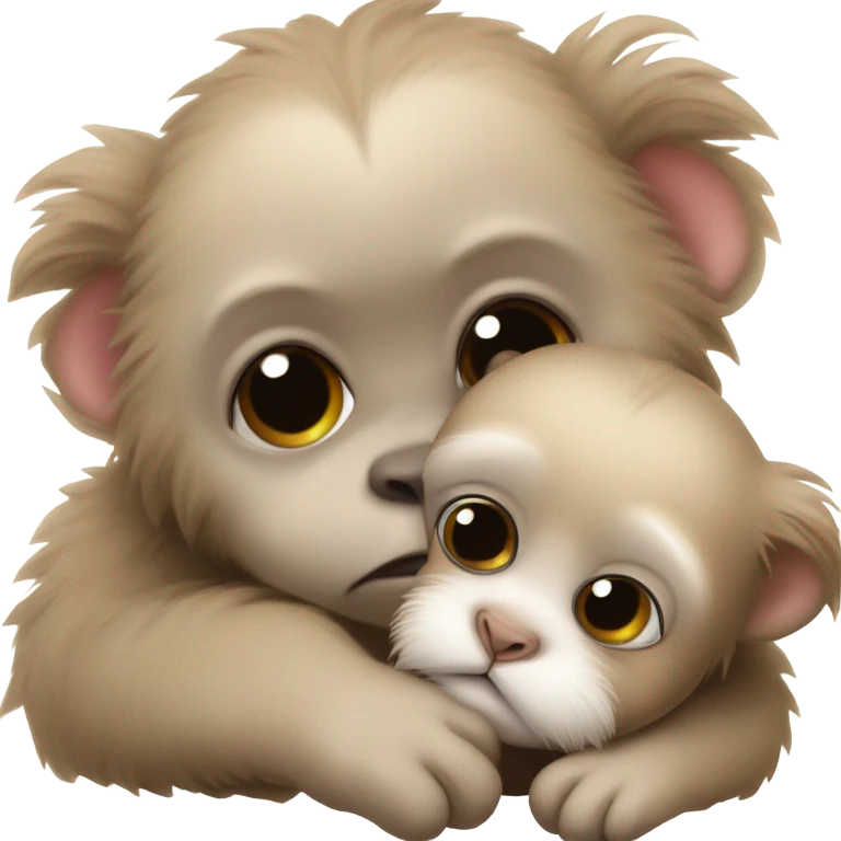 Baby monkey sleeping with a puppy emoji