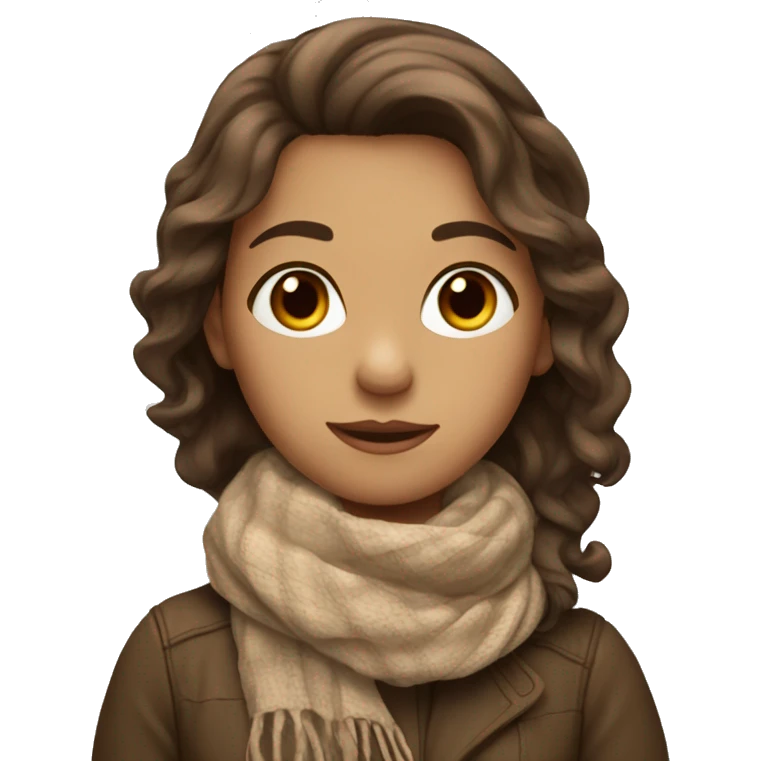 brown, wavy haired girl with hair down with a scarf and brown eyes emoji