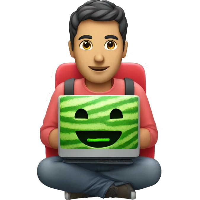 Developer man with computer with watermelon logo emoji