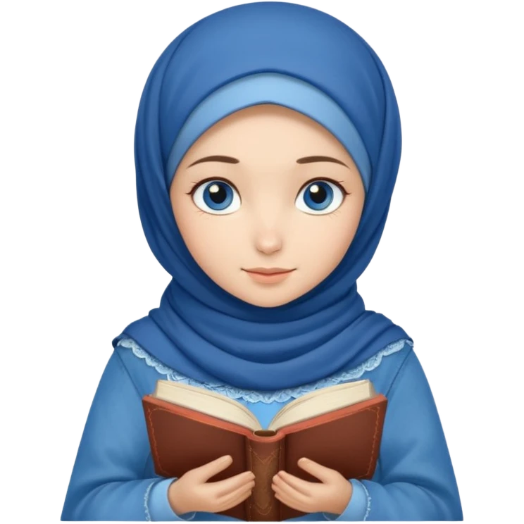 Turkish beautiful finish Konya girl blue eyes with denim hijab islamic dress and reading cozy emoji