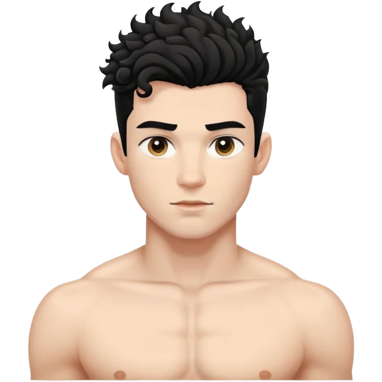shirtless male athlete with white skin and moderately curly black hair on top with shaved sides emoji