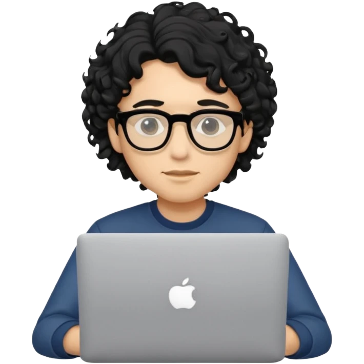 guy with wavy kinda curly black hair and skin cream and glasses, with a macbook emoji