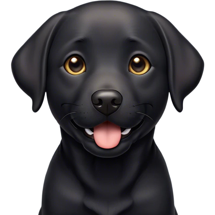Cinematic Black Labrador Emoji, Warm and inviting, Playful and friendly design, rim lighting effect, rich black and deep gray tones, Simplified yet expressive features, highly detailed, glowing with a soft, cool glow, high shine, loyal and loving, stylized with a touch of charm, approachable and heartwarming, blending realism with warmth, soft glowing outline, clean and immaculate design, happy and energetic pose, capturing the essence of a Black Labrador's playful nature in an easily recognizable and captivating form, so lively it feels like it could wag its tail right off the screen! emoji