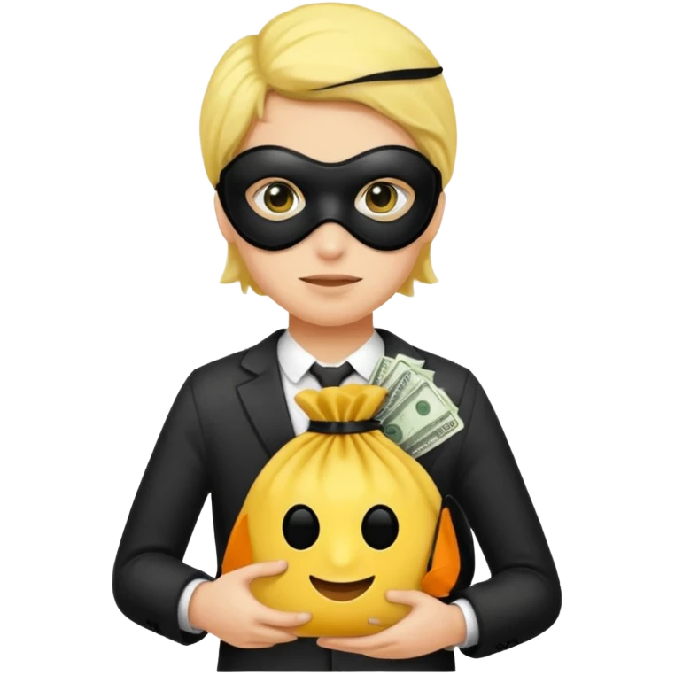 yellow skin robber wears black eye mask and carrying money bag emoji