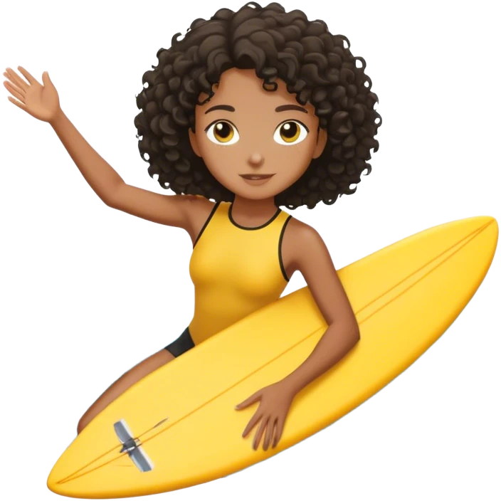 A black surfer girl with short curly hair with yellow surfboard emoji