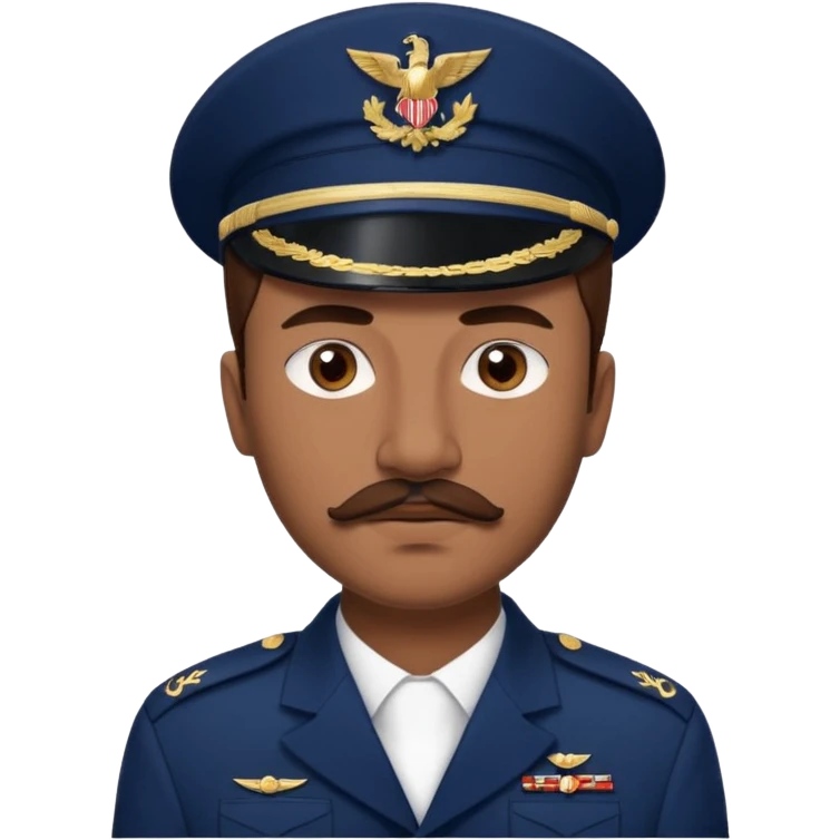 A Young man with brown hair laid back, with mustache and no beard, with pretty brown eyes, thin lips, wearing navy blue army uniform, looking like Leonidas from “Wounded love” Turkish series emoji