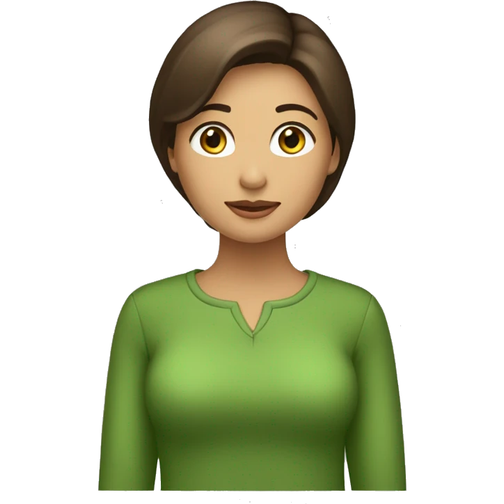 mujer morena, pelo marón medio largo ropa verde mostrar solo hasta el pecho emoji