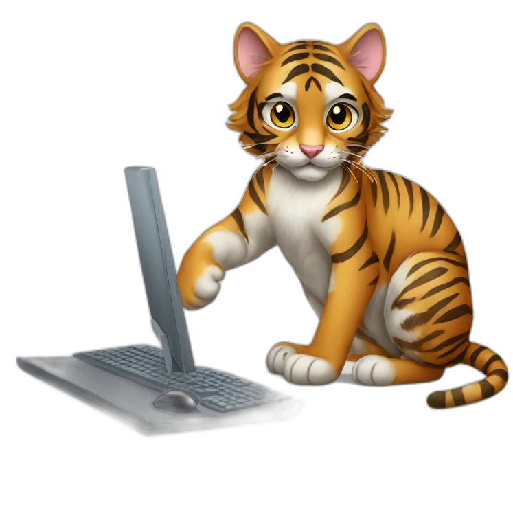 tiger maincoon cat playing with a computer mouse emoji