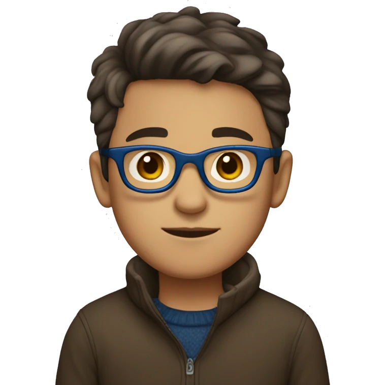 winter, christmas, young boy, short  brown hair, brown eyes, hispanic, dark blue sweater, full body, blue glasses emoji