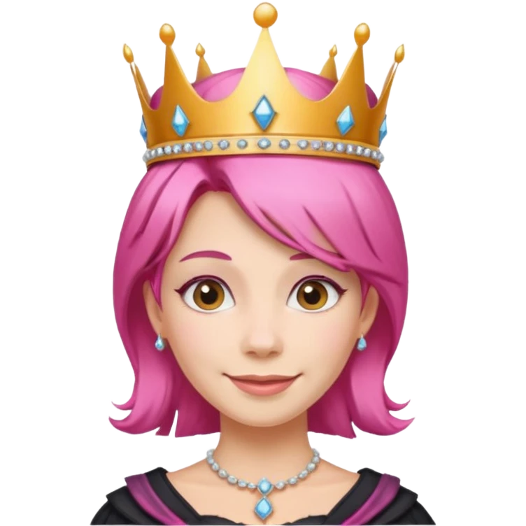 smiling queen with pink hair and queen crown emoji