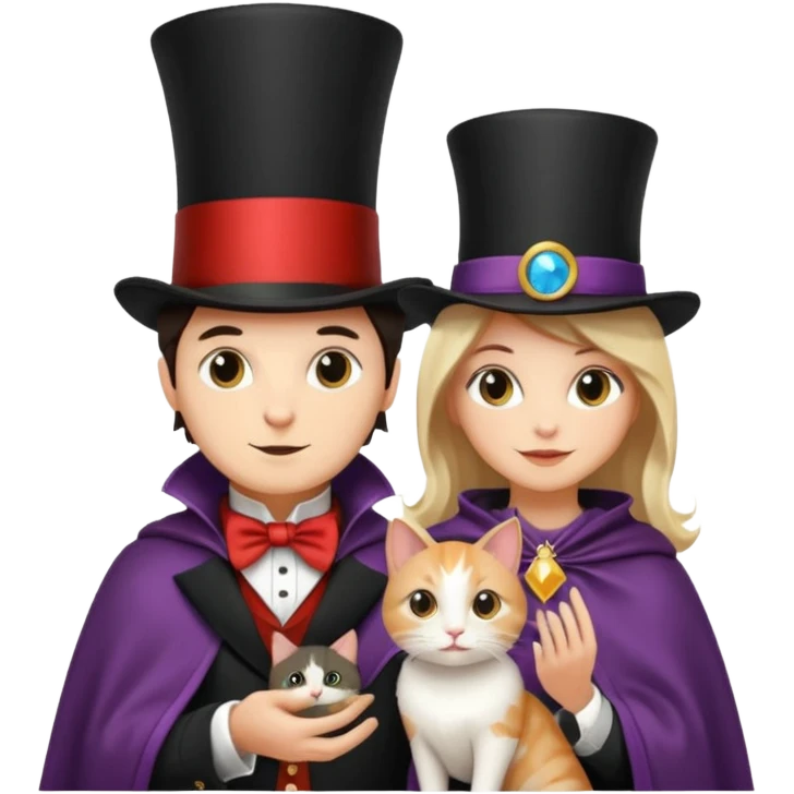 magician couple and their pet cat emoji
